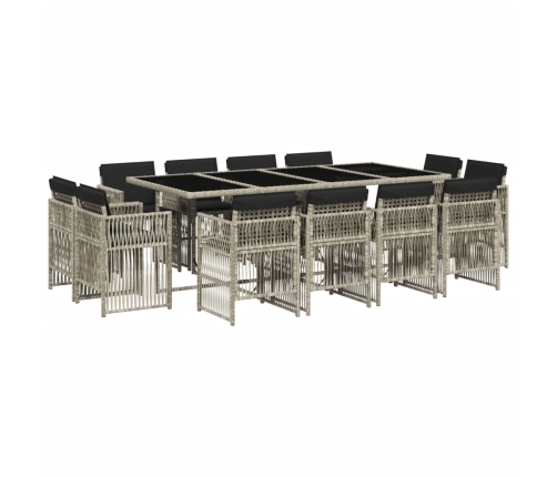 Set comedor jardín y cojines 13 pzas ratán sintético gris claro
