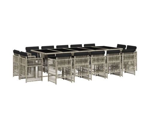 Set comedor jardín y cojines 15 pzas ratán sintético gris claro