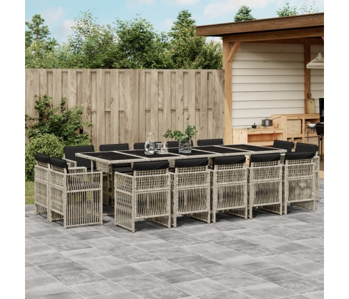 Set comedor jardín y cojines 15 pzas ratán sintético gris claro