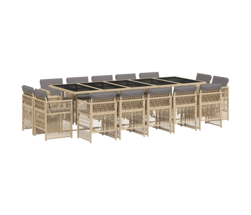 Set comedor de jardín con cojines 15 pzas ratán sintético beige