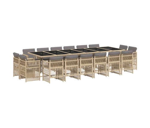 Set comedor de jardín 17 pzas con cojines ratán sintético beige
