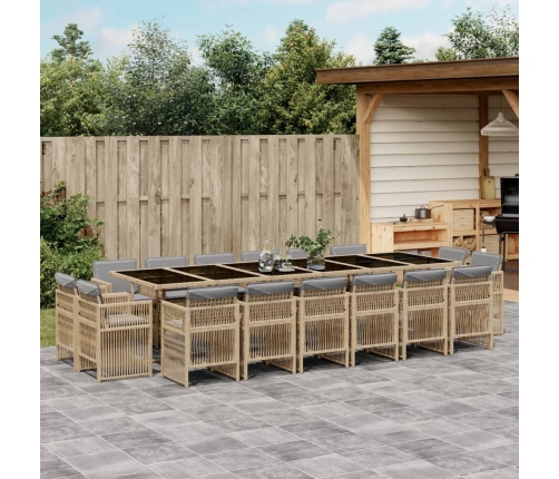 Set comedor de jardín 17 pzas con cojines ratán sintético beige