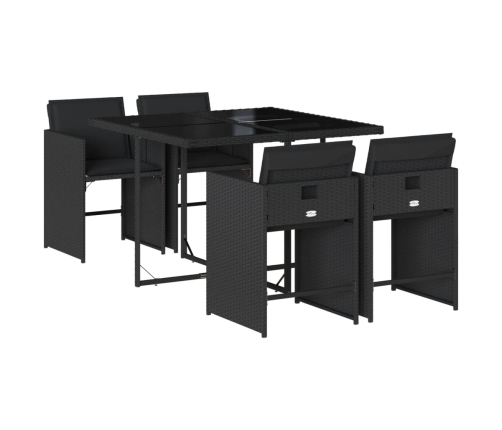 Set de muebles jardín 5 pzas con cojines ratán sintético negro