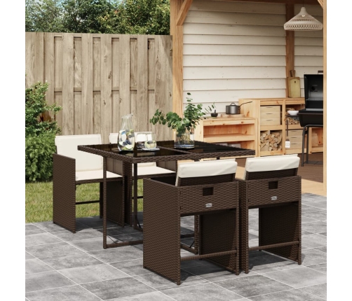 Set comedor de jardín 5 piezas y cojines ratán sintético marrón
