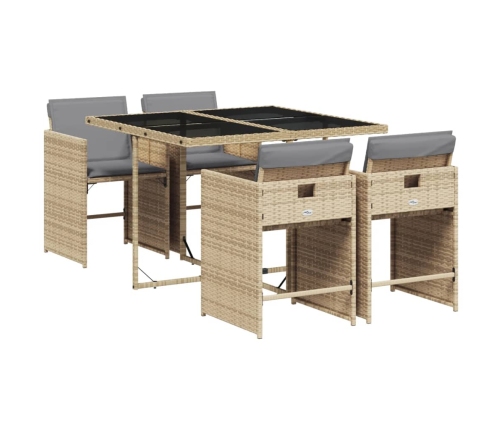 Set comedor de jardín 5 pzas con cojines ratán sintético beige