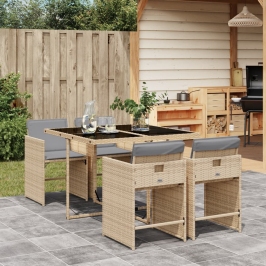 Set comedor de jardín 5 pzas con cojines ratán sintético beige