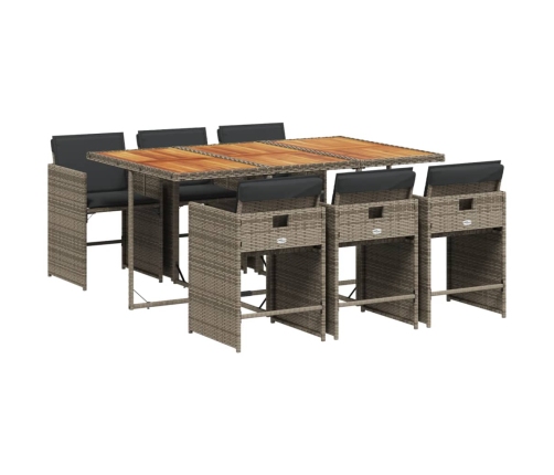 Set comedor jardín 7 pzas y cojines ratán sintético gris