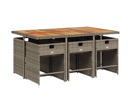 Set comedor jardín 7 pzas y cojines ratán sintético gris