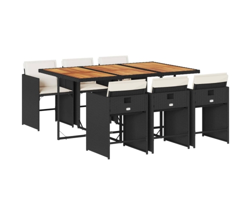 Set de comedor de jardín 7 pzas y cojines ratán sintético negro
