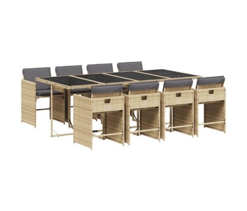 Set comedor de jardín 9 pzas con cojines ratán sintético beige