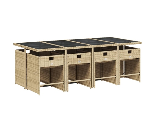 Set comedor de jardín 9 pzas con cojines ratán sintético beige