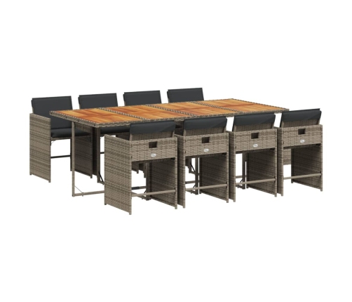 Set comedor jardín 9 pzas y cojines ratán sintético gris