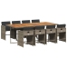 Set comedor jardín 9 pzas y cojines ratán sintético gris