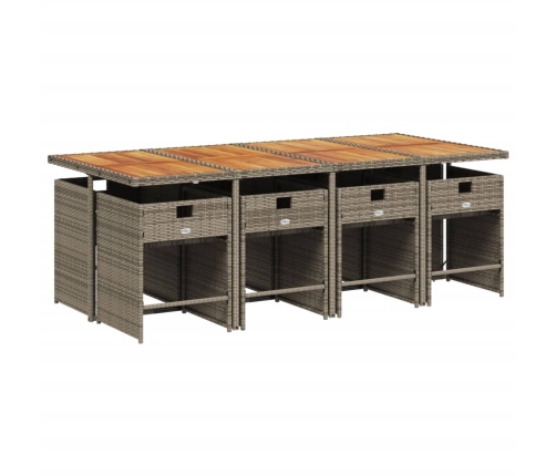 Set comedor jardín 9 pzas y cojines ratán sintético gris