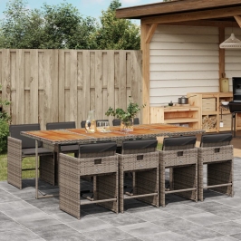 Set comedor jardín 9 pzas y cojines ratán sintético gris