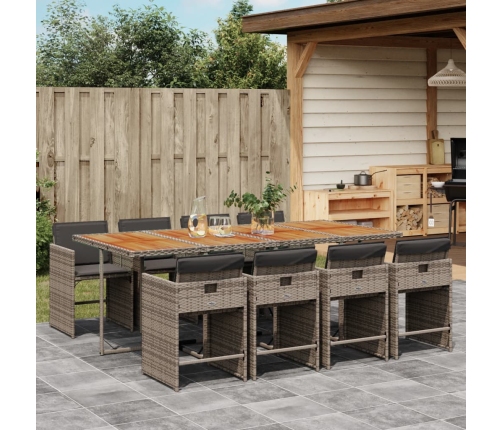 Set comedor jardín 9 pzas y cojines ratán sintético gris