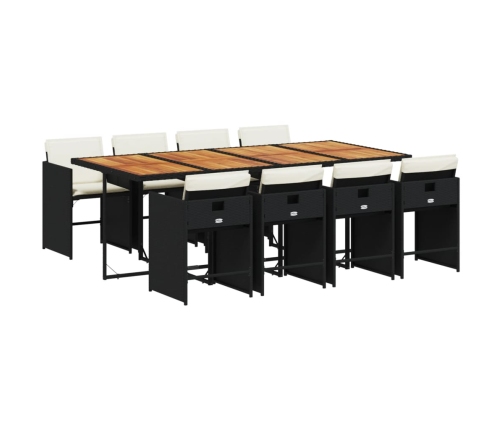 Set de comedor de jardín 9 pzas y cojines ratán sintético negro