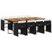 Set de comedor de jardín 9 pzas y cojines ratán sintético negro