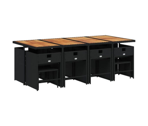 Set de comedor de jardín 9 pzas y cojines ratán sintético negro