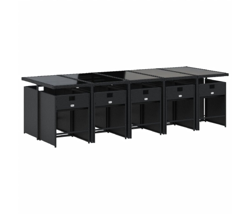 Set de comedor jardín 11 pzas con cojines ratán sintético negro