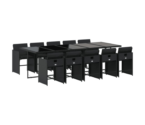 Set de comedor jardín 11 pzas con cojines ratán sintético negro