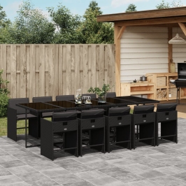 Set de comedor jardín 11 pzas con cojines ratán sintético negro
