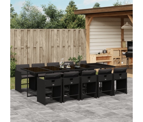 Set de comedor jardín 11 pzas con cojines ratán sintético negro