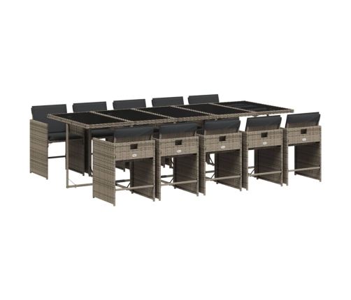 Set de comedor de jardín 11 pzas y cojines ratán sintético gris