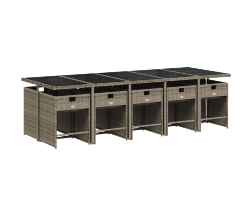 Set de comedor de jardín 11 pzas y cojines ratán sintético gris
