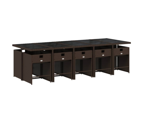 Set comedor de jardín 11 pzas y cojines ratán sintético marrón