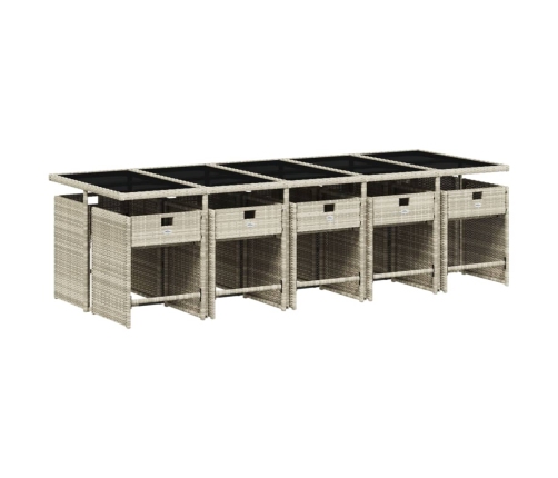 Set de comedor de jardín 11 pzas y cojines ratán sintético gris