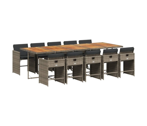 Set de comedor de jardín 11 pzas y cojines ratán sintético gris