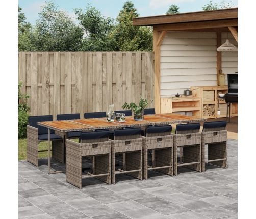 Set de comedor de jardín 11 pzas y cojines ratán sintético gris