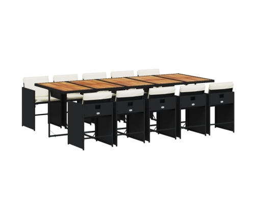 Set de comedor jardín 11 pzas con cojines ratán sintético negro