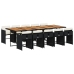 Set de comedor jardín 11 pzas con cojines ratán sintético negro
