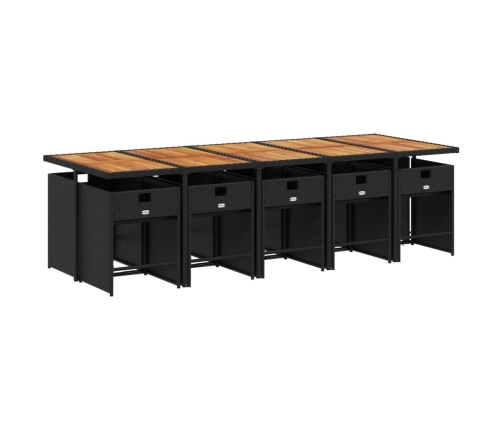 Set de comedor jardín 11 pzas con cojines ratán sintético negro