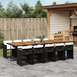 Set de comedor jardín 11 pzas con cojines ratán sintético negro