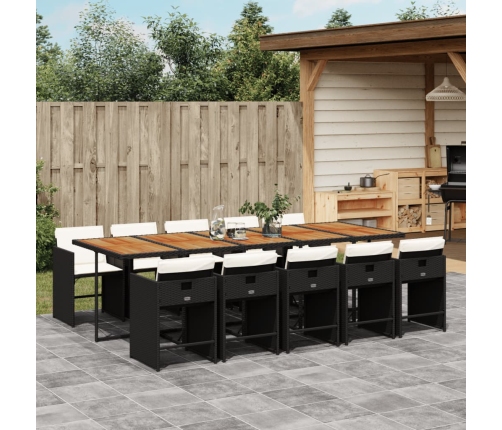 Set de comedor jardín 11 pzas con cojines ratán sintético negro