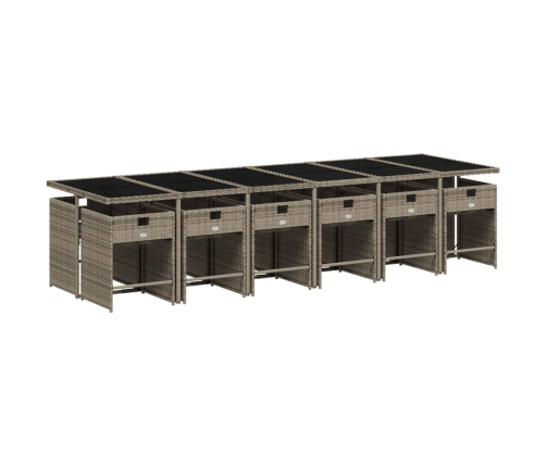 Set comedor de jardín con cojines 13 pzas ratán sintético gris