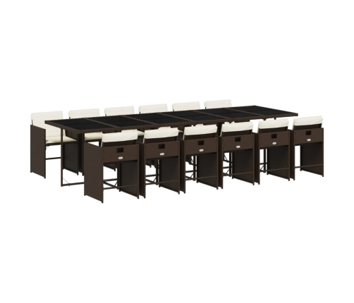 Set muebles de jardín 13 pzas y cojines ratán sintético marrón