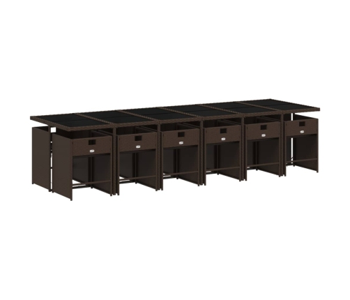 Set muebles de jardín 13 pzas y cojines ratán sintético marrón