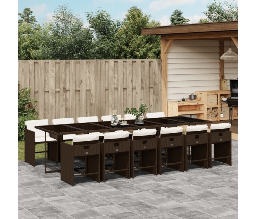 Set muebles de jardín 13 pzas y cojines ratán sintético marrón