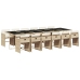 Set comedor de jardín con cojines 13 pzas ratán sintético beige