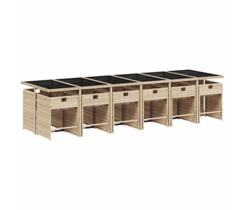 Set comedor de jardín con cojines 13 pzas ratán sintético beige