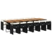 Set comedor de jardín con cojines 13 pzas ratán sintético negro