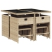 Set comedor de jardín 9 pzas con cojines ratán sintético beige