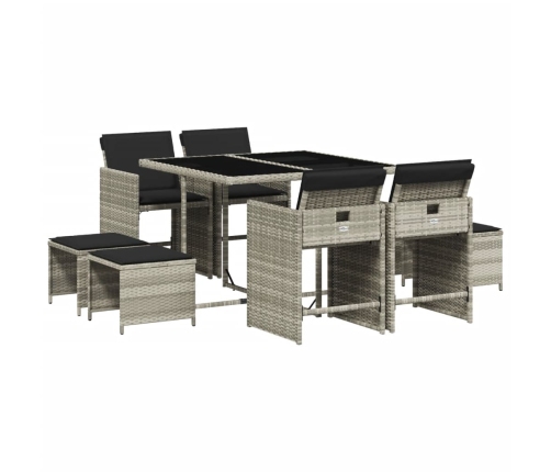Set comedor de jardín 9 pzas cojines ratán sintético gris claro