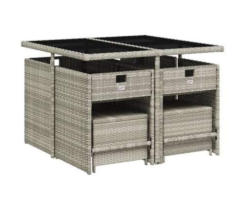 Set comedor de jardín 9 pzas cojines ratán sintético gris claro