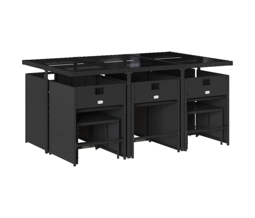 Set de comedor jardín 11 pzas con cojines ratán sintético negro