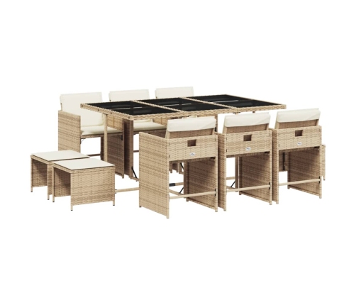 Set comedor de jardín 11 pzas con cojines ratán sintético beige